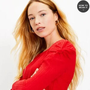 Loft Red Puff Sleeve Long Sleeve Top Medium